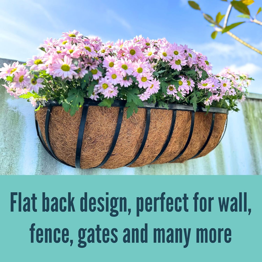 LaLaGreen Deck Railing Planter Boxes for Plants (24 Inch, 2 Pack) Black Metal Wall Planters for Outdoor Plants, Window