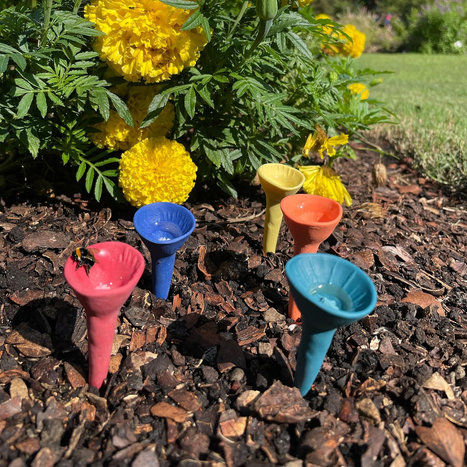 5 Pack, Bee Watering Station, 100% Handmade Porcelain, Bee and Butterfly Feeder for Garden, Outdoor Feeders for Thirsty
