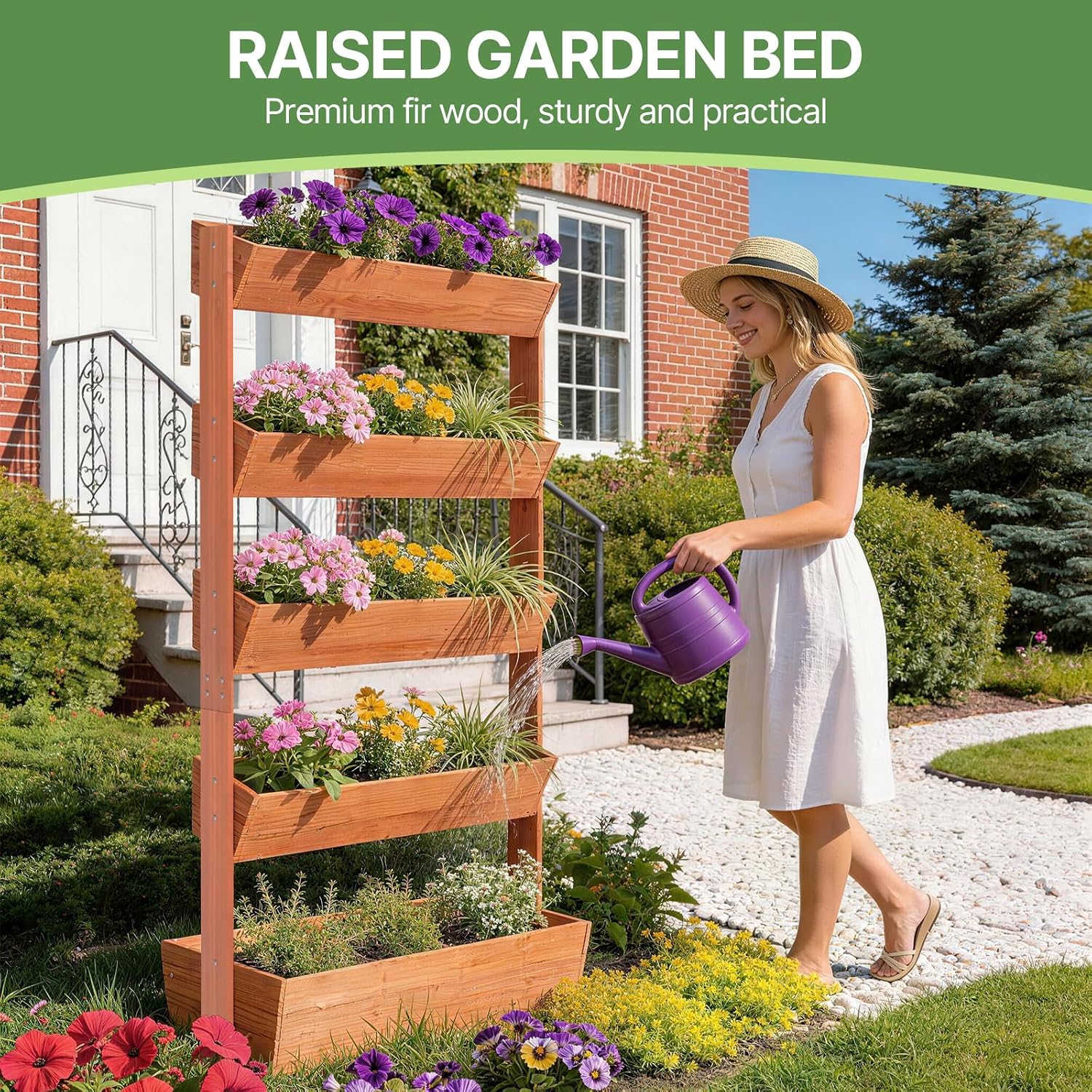 Suteck Raised Garden Bed, 5 Tier Vertical Wooden Planter Box | Freestanding Raised Planter for Outdoor Vegetables