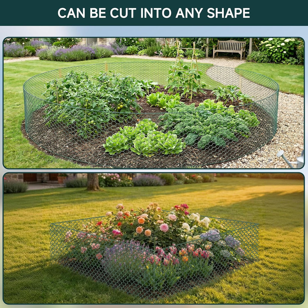 16in X 49.2Ft Chicken Wire Fencing Plant Protectors from Animals Green Roll | Anti-Rust Chicken Wire Mesh Hexagonal PVC
