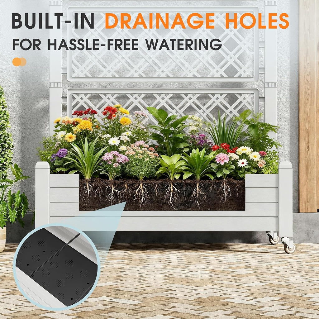 Elevated Raised Garden Bed with Trellis&Wheels,Ashen-61.2" h | Planter Box with Trellis Outdoor, Raised Planter with