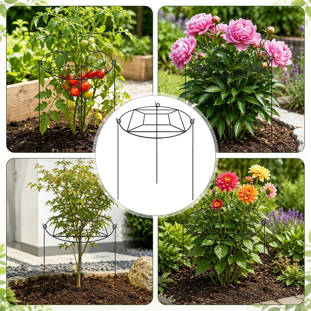 8 Pack Peony Cages and Supports with 100 Cable Ties and a Pair of Scissors | 12" D x 16" H Heavy Duty Metal Plant