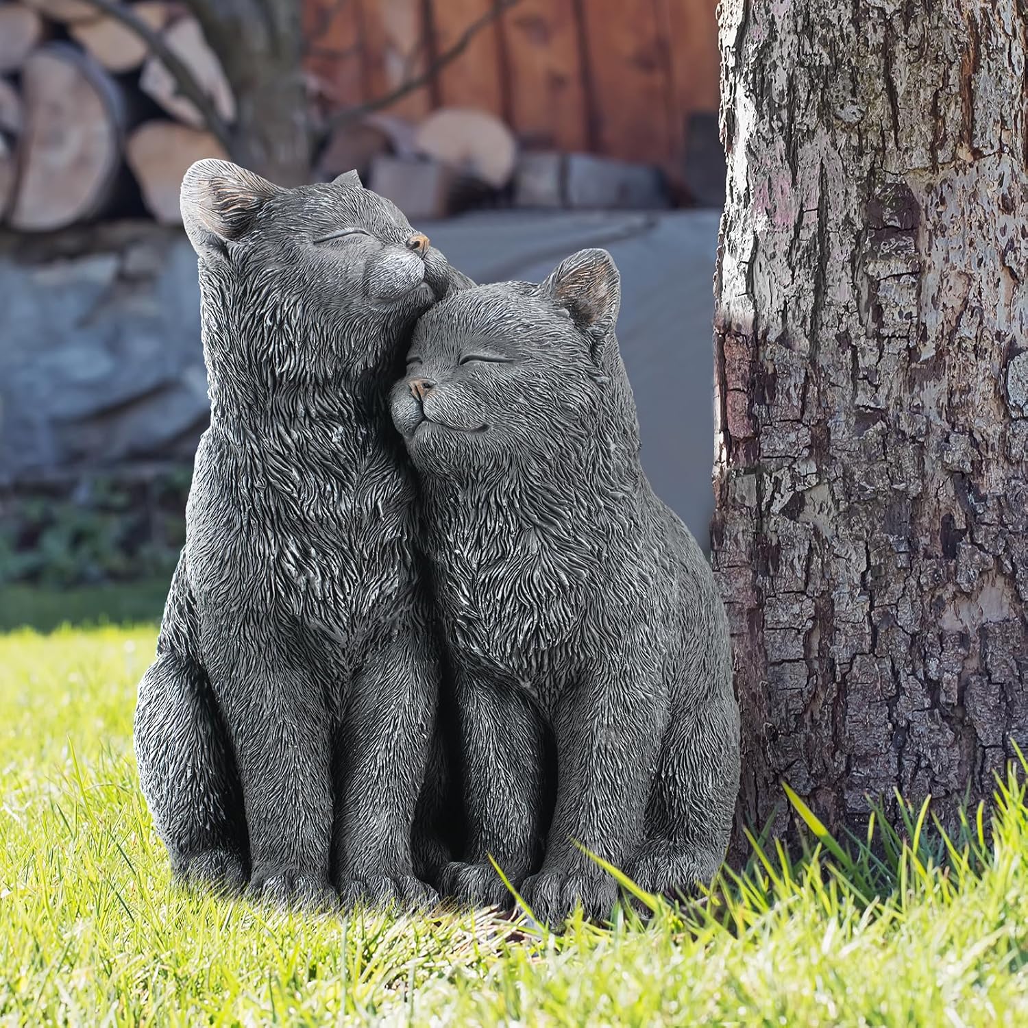 Wenqik Black Cat Statue for Garden Couple Kitten Figurines Decor Resin Cat Sculpture Decorative Garden Statues for