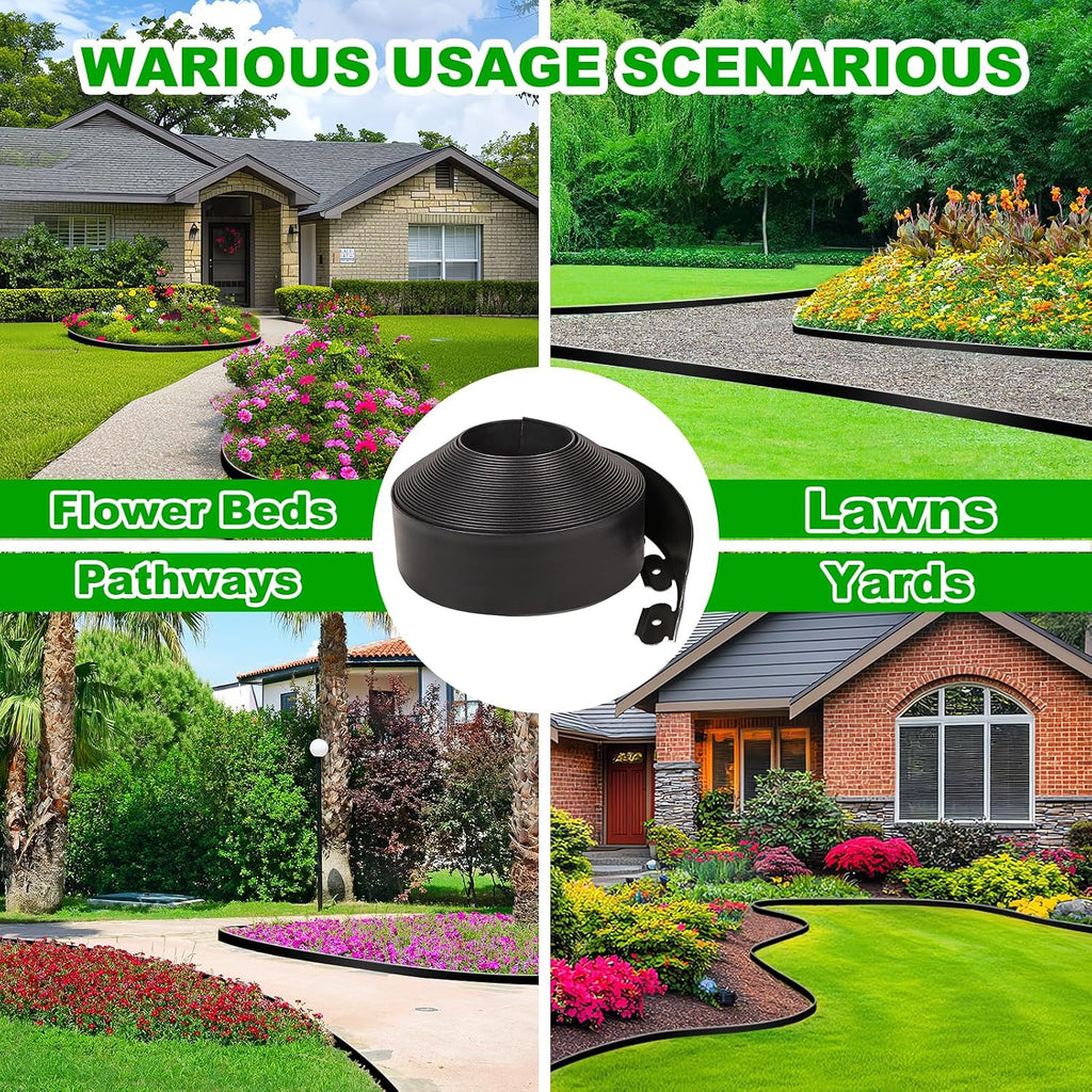 4 Inch Tall 66 FT Garden Edging Kit with 90pcs Spikes, Plastic Edging for Landscaping