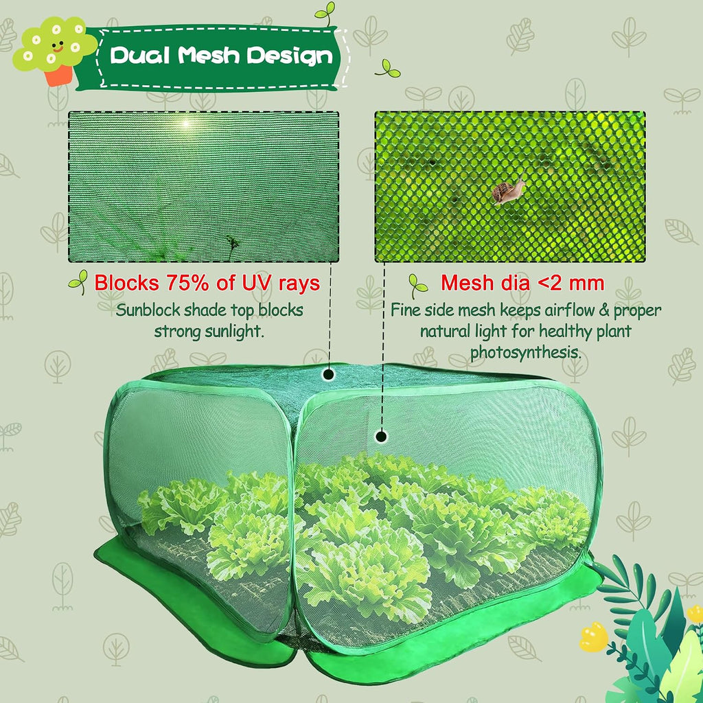 Pop Up Plant Netting Cover 40×40×20” Shade Mesh Cage Shade Top + Mesh Side | Shade Top + Mesh Side