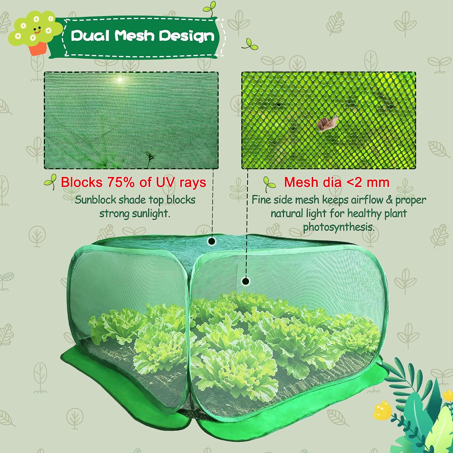 Pop Up Plant Netting Cover 40×40×20” Shade Mesh Cage Shade Top + Mesh Side | Shade Top + Mesh Side