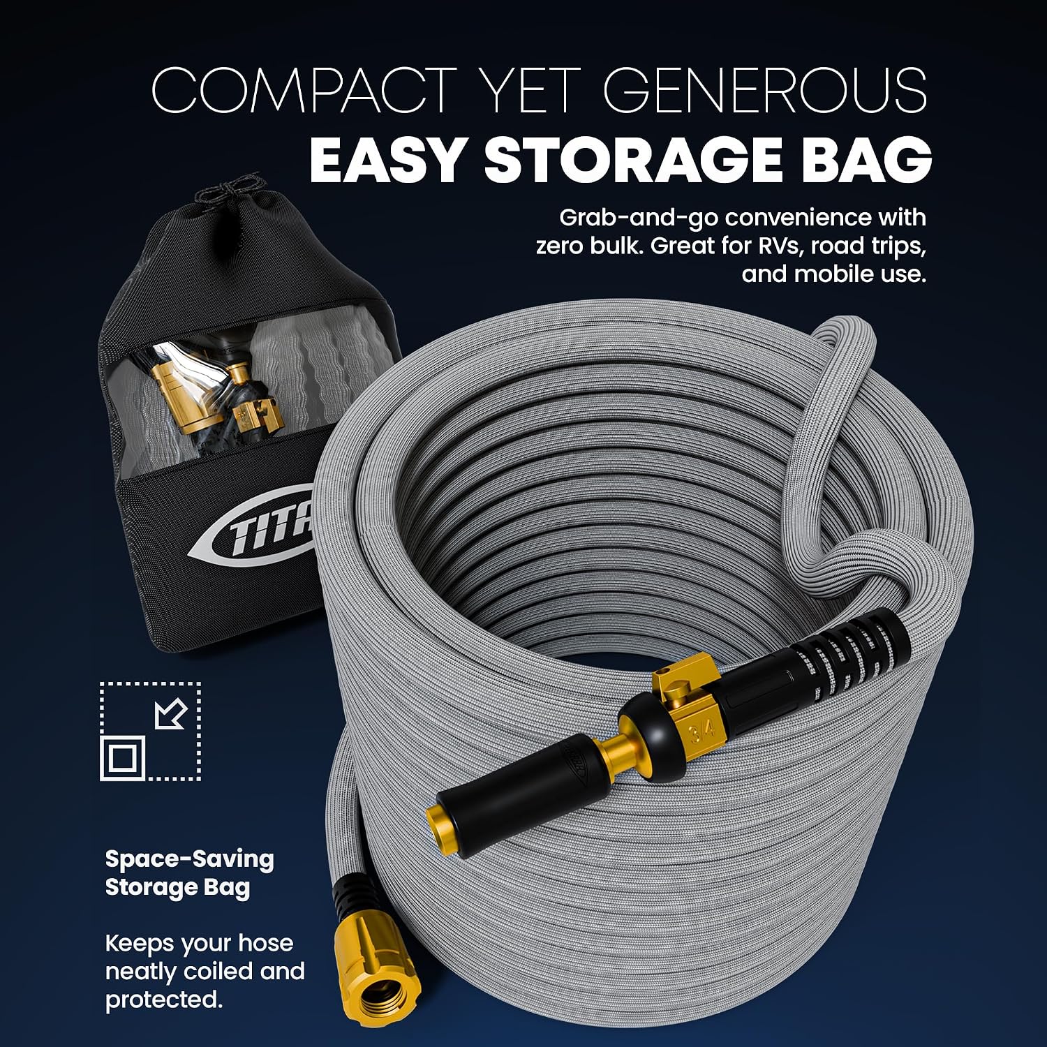 TITAN Flexible Garden Hose 100FT – Ultra Lightweight, Heavy Duty Water Hose with Brass Fittings & Jet Nozzle –