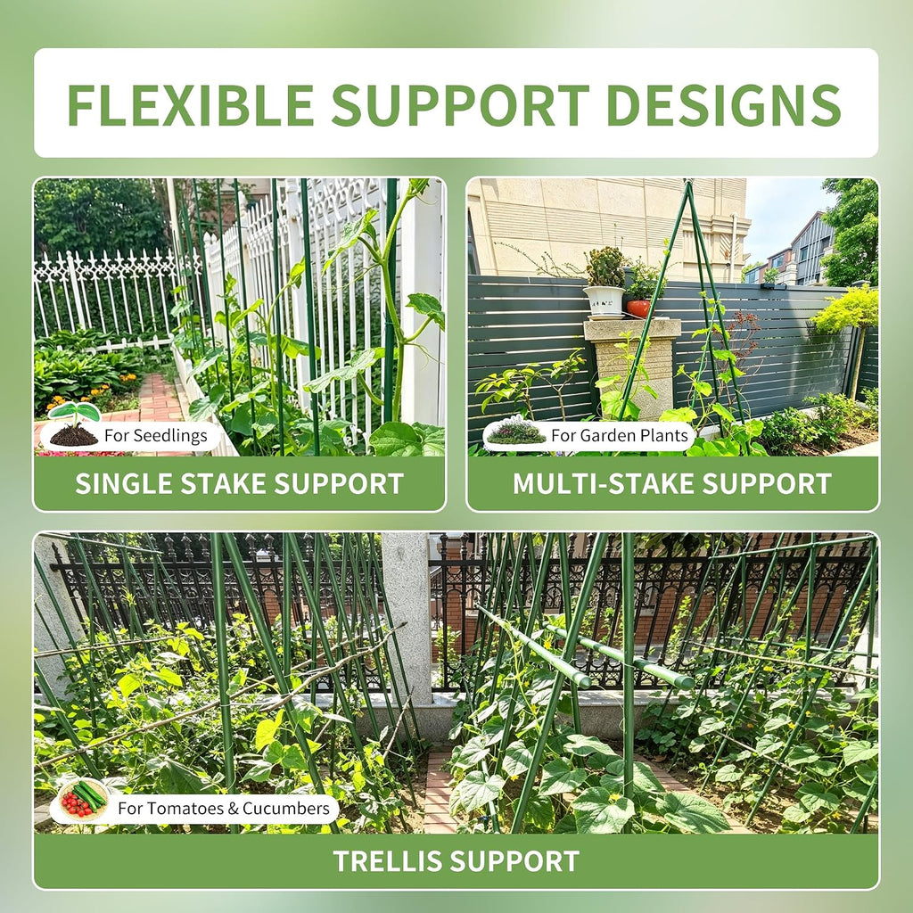 PROWORX Garden Plant Stakes, 16 Inch 70 Pack DIY 4ft 5ft 6ft Tomato Stakes | Plastic Coated Metal Plant Support Stakes