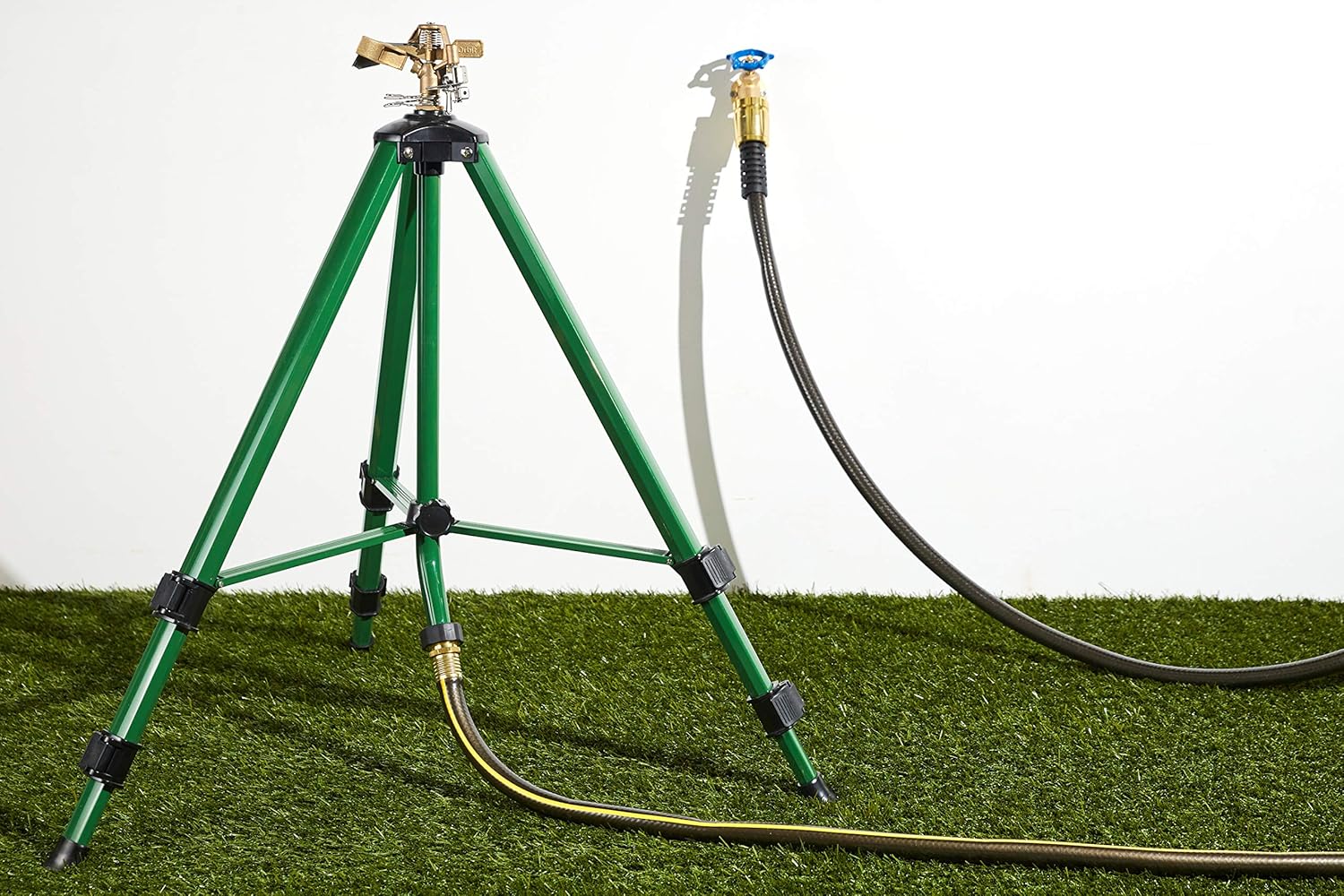 Orbit 1/2 Inch Brass Impact Sprinkler - Adjustable Metal Tripod - Long Range Lawn Watering System - 360 Degree Rotating
