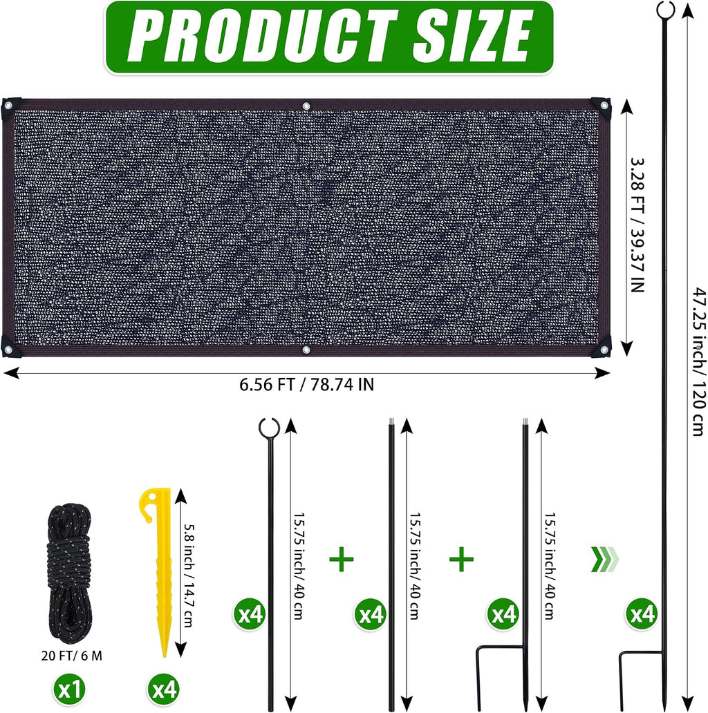 Garden Shade Cloth Kit for Plants, 80% Plant Shade Canopy with Metal Poles | 6.5 x 3.3 FT Sun Shade Cover for Raised
