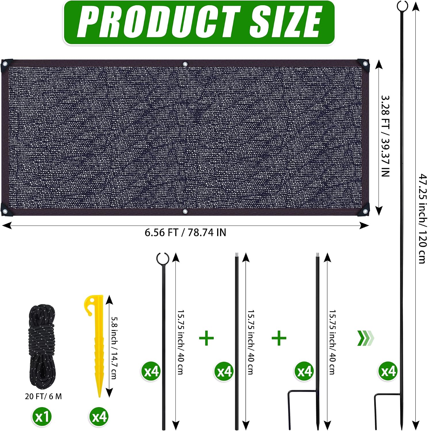 Garden Shade Cloth Kit for Plants, 80% Plant Shade Canopy with Metal Poles | 6.5 x 3.3 FT Sun Shade Cover for Raised