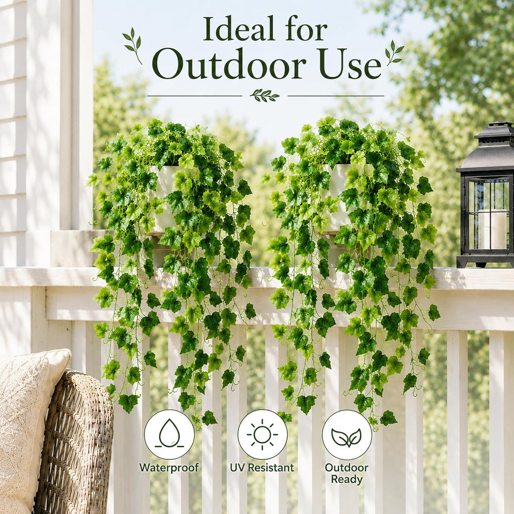WHANLEY 36" Fake Pothos Hanging Plants in White Pots, 2 Pack Artificial Hanging Plants with 168 Leaves Each &