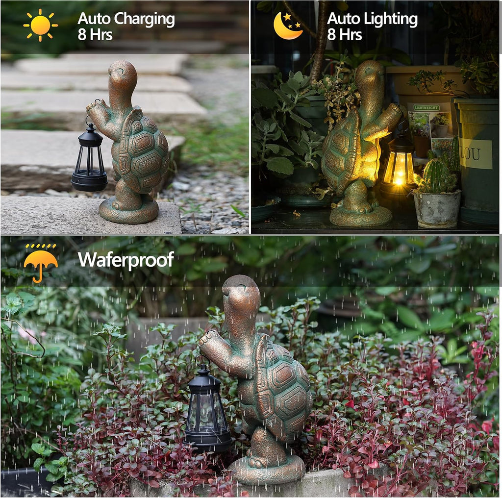 Turtle Solar Powered Outdoor Garden Statue, Resin Statue with Solar Light Lantern, Decorative Lawn, Yard Outdoor Turtle