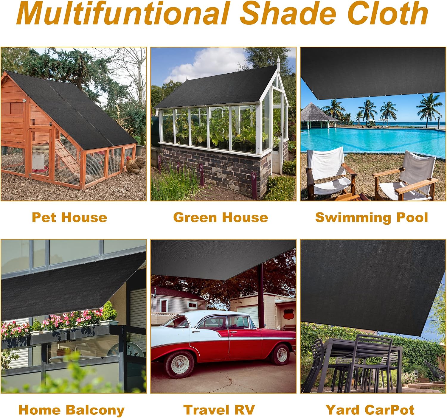 SPORTYOUTH Shade Cloth, 70% Black Sunblock Cover for Patio, 10x50 Ft Shade Mesh Tarp with Grommets UV Resistant for