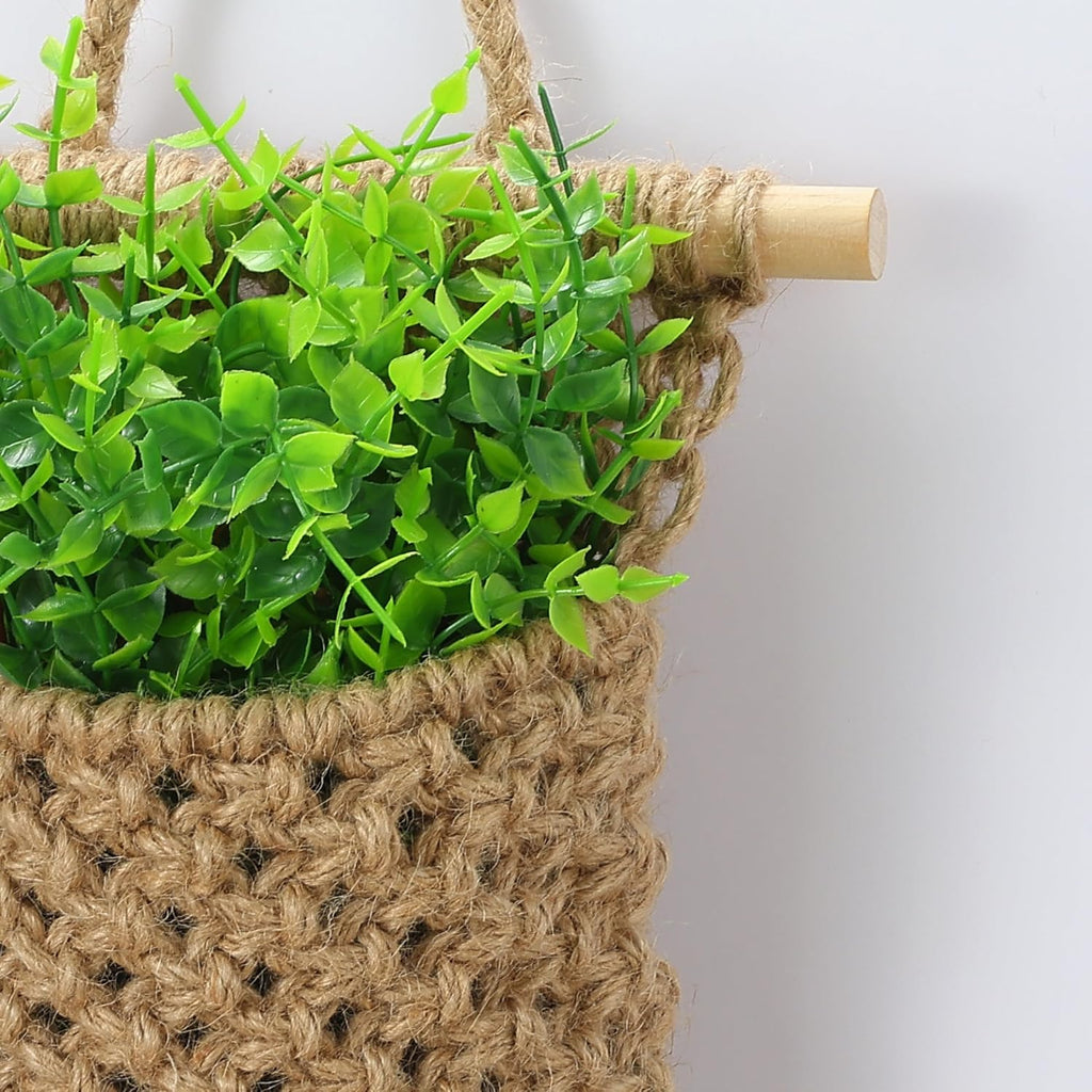 2 Packs Macrame Wall Planters with Faux Eucalyptus, Wall Decor | Hanging basket for wall plant, Wall Plant Holder, Wall