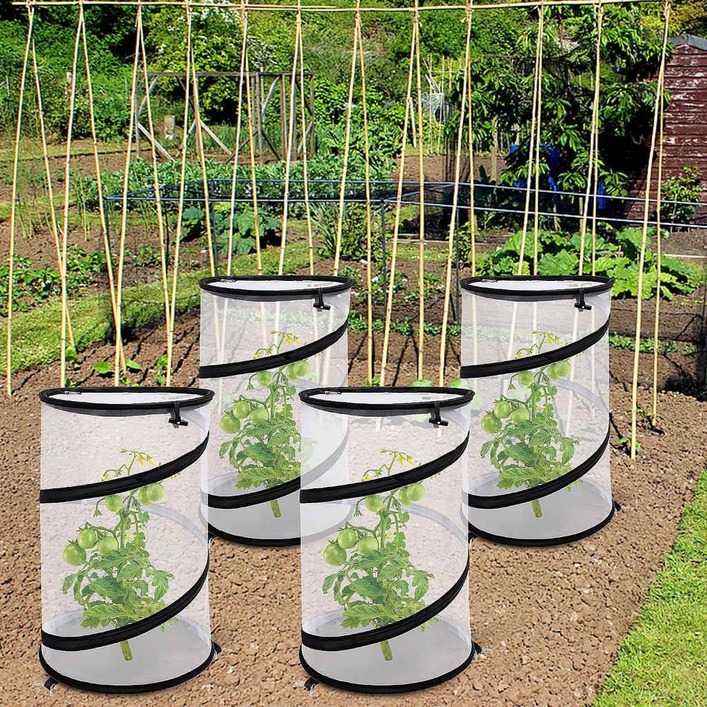 4 Pcs Pop Up Insect Barrier Plant Cover Net, 19.6" x 11.8" Round Foldable Plant Protectors Mesh Plant Enclosure, Garden