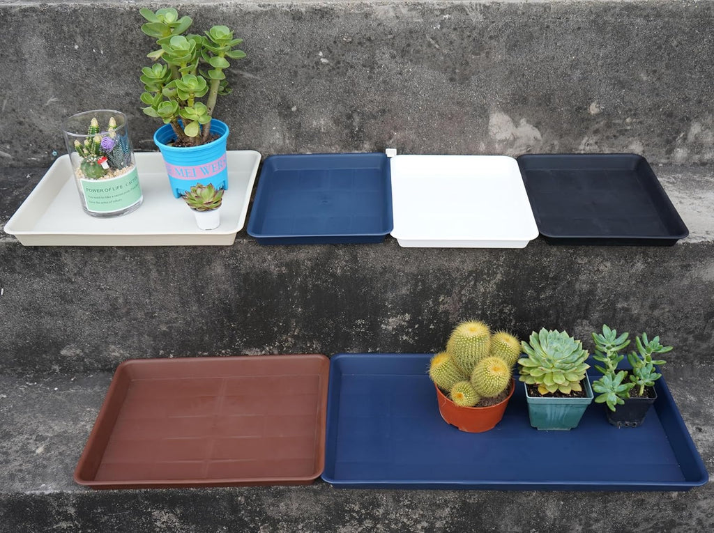VUWEZ 2 Pack Plant Saucer Tray Rectangular, Plant Growing Nursery Trays, Heavy Sturdy Seed Starting Trays, Plants