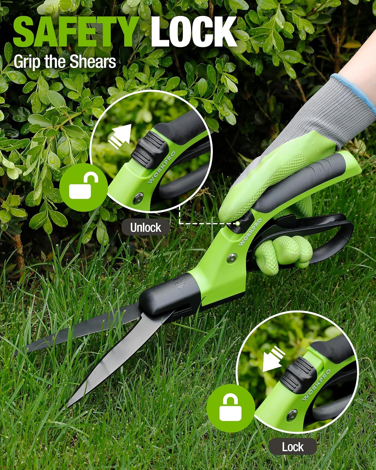 WORKPRO Grass Shears Handheld, Grass Clippers with 360 Degree Swivel Blades | 15-Inch Manual Grass Cutter, Ultra-Sharp
