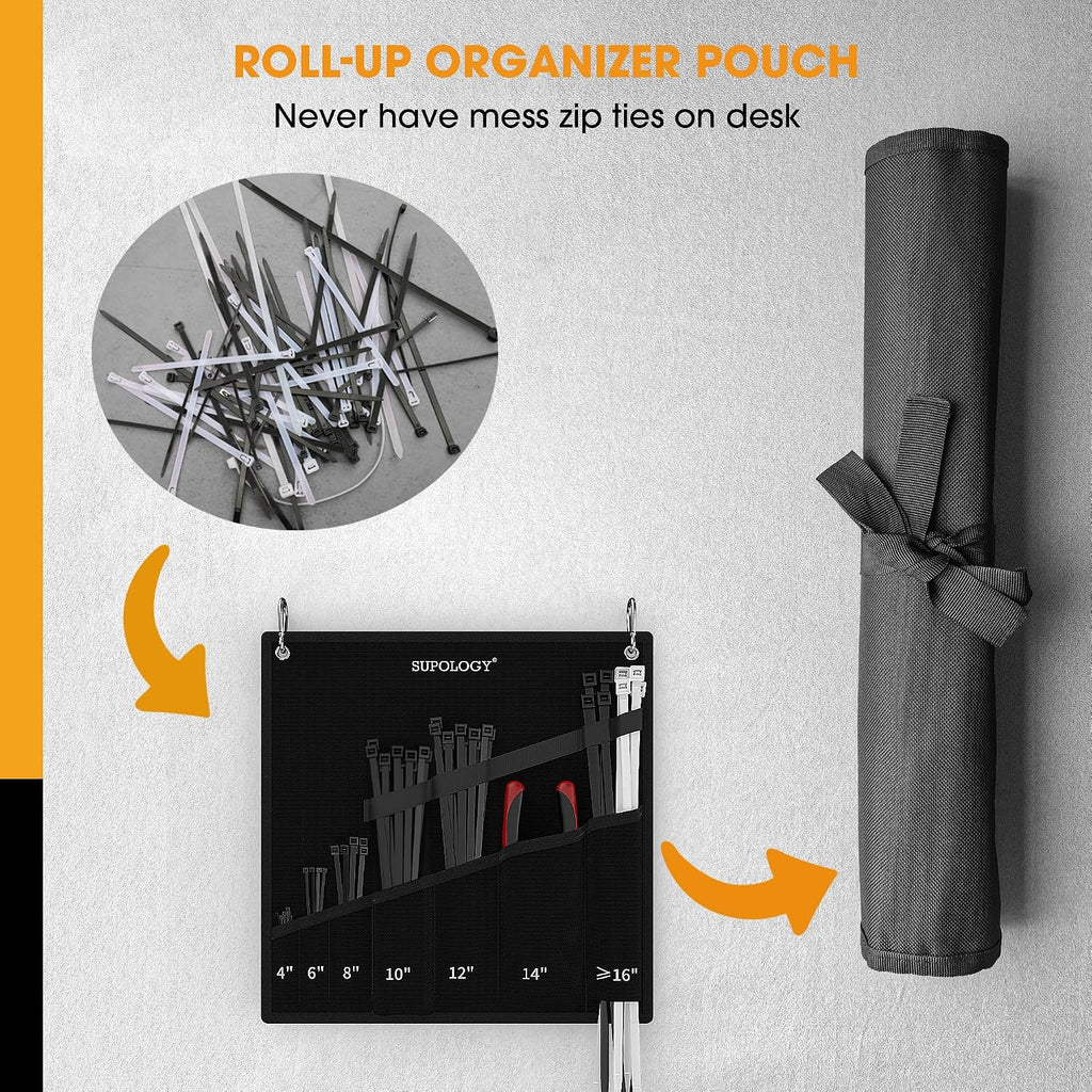 Zip Ties Assorted Size, 950 PCS Heavy Duty Wire Plants Ties with Oxford Ties Organizer, Up to 300 LBS and 22 Inches