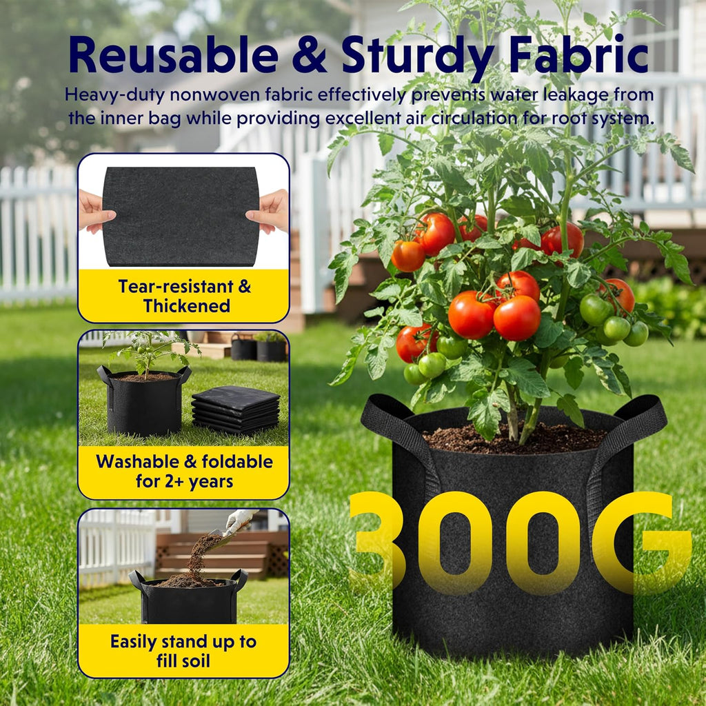 iPower 5 Gallon 10 Pack Grow Bags Nonwoven Fabric Pots Aeration Container with Strap Handles for Garden and Planting