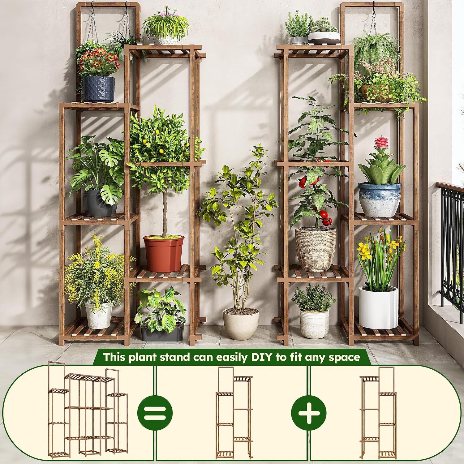 EnHomee 56" W Large Plant Stand with 13 Tiers, Living Room and Patio | Holds 18–22 Pots, Plant Lovers, Carbonized