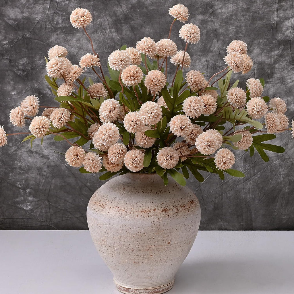 Floroom 6pcs Beige Faux Silk Mums Artificial Flowers, Bulk Fake Small Mini Chrysanthemums with Stems for DIY Champagne Wedding Centerpieces Floral Arrangements Vase Fillers Home Decorations