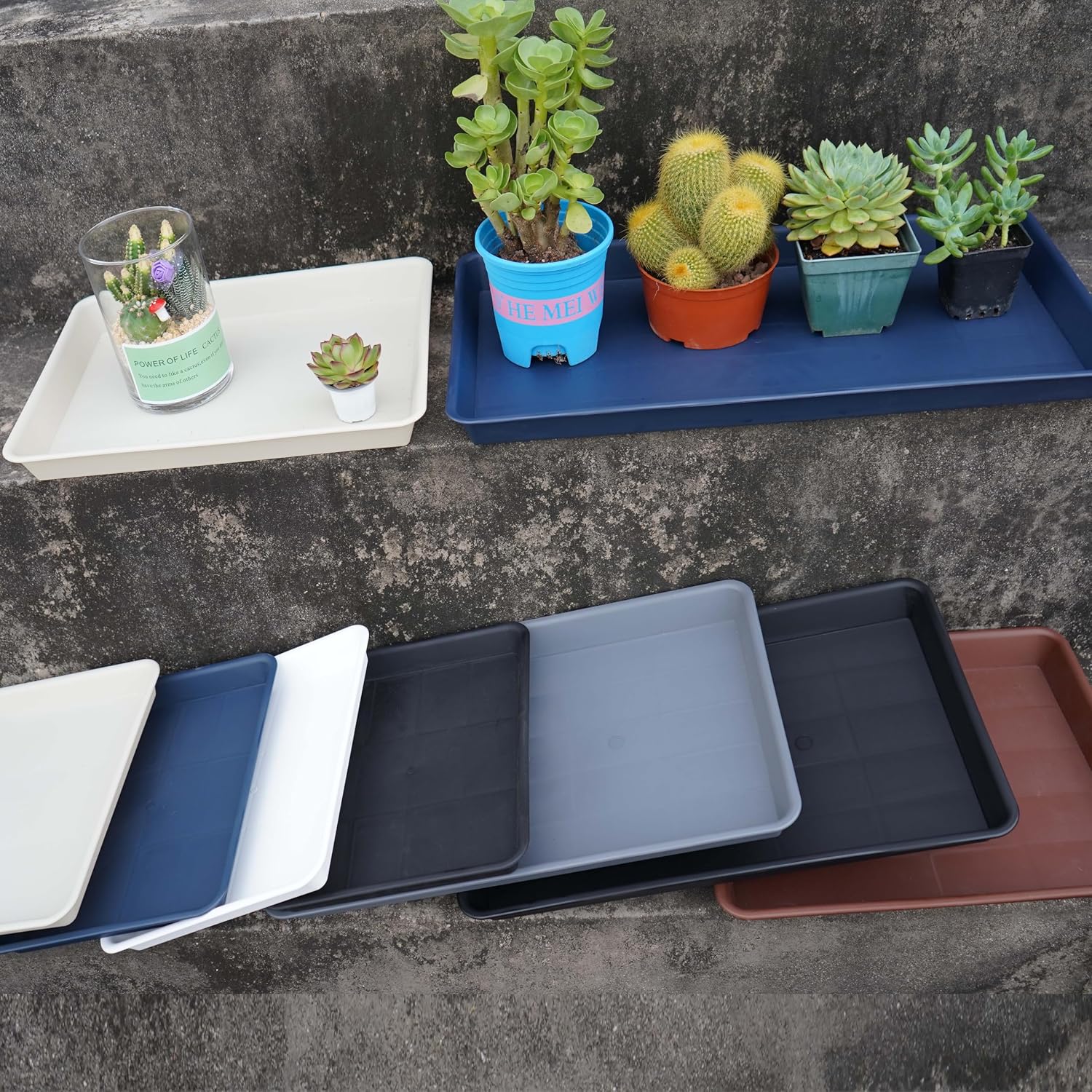 VUWEZ 2 Pack Plant Saucer Tray Rectangular, Plant Growing Nursery Trays, Heavy Sturdy Seed Starting Trays, Plants