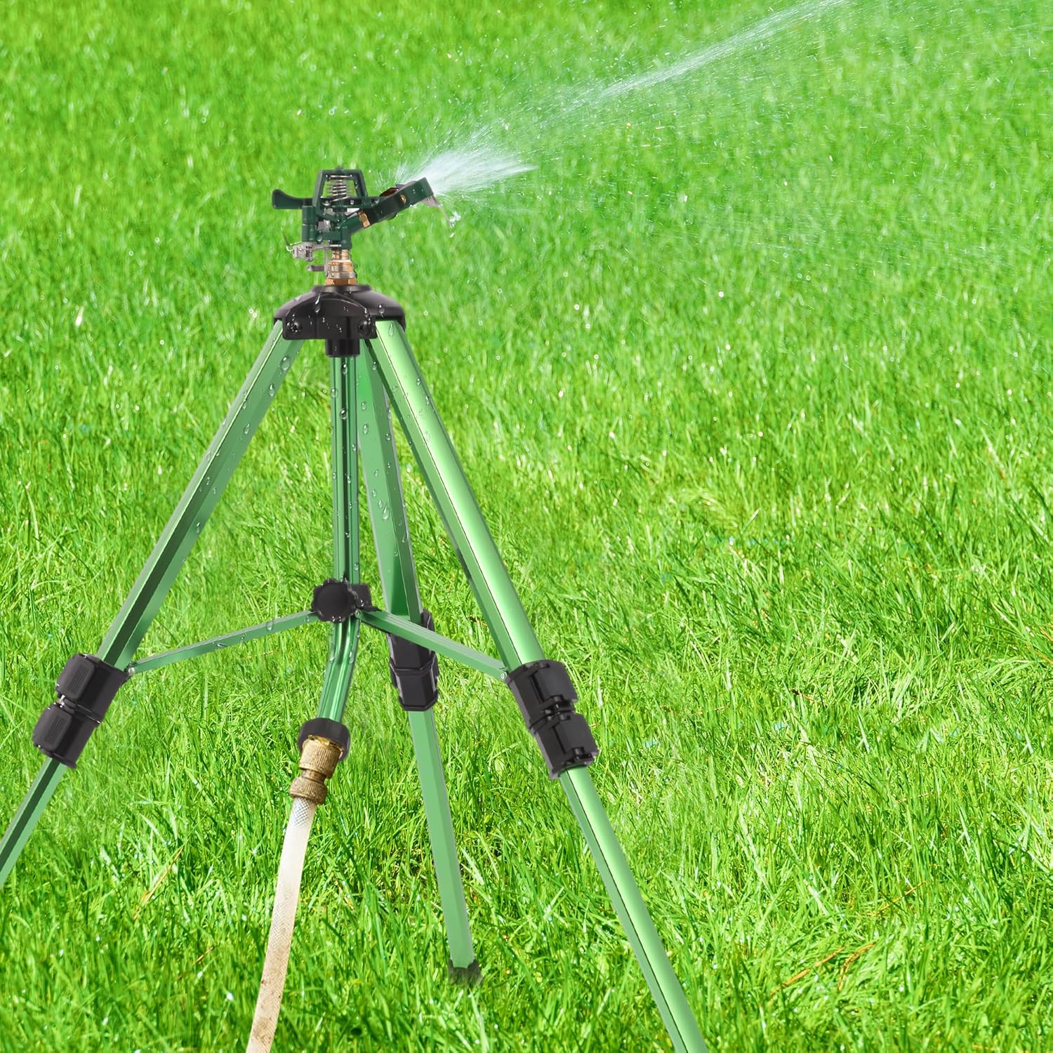Green Zinc Alloy Water Bird Sprinkler, Heavy Duty Tripod Base Garden Sprinkler, 360 Degree Large Area Irrigation