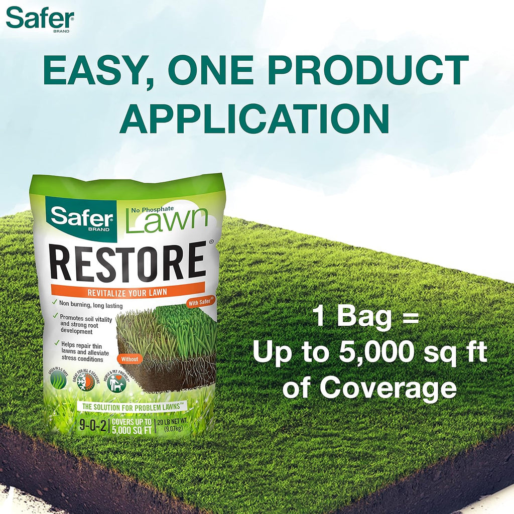 Safer Brand Lawn Restore Natural Lawn Fertilizer - 9335SR - Non-Burning Fertilizer - 9-0-2 NPK - Use for Healthy Grass