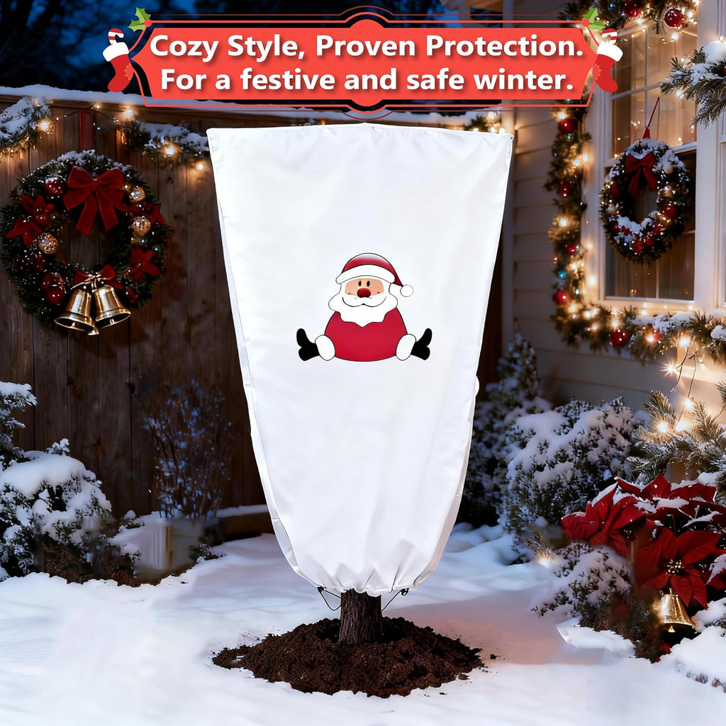71"h x 47"w Plant Covers Freeze Protection - Reusable Tree wrap for Outdoor Plants,Cloths with Santa Claus Print