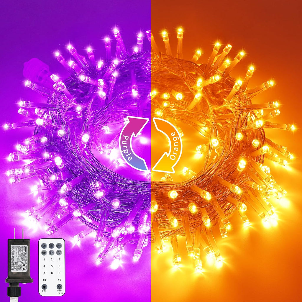 JMEXSUSS 200 LED Orange Purple Halloween Lights for Halloween Decor