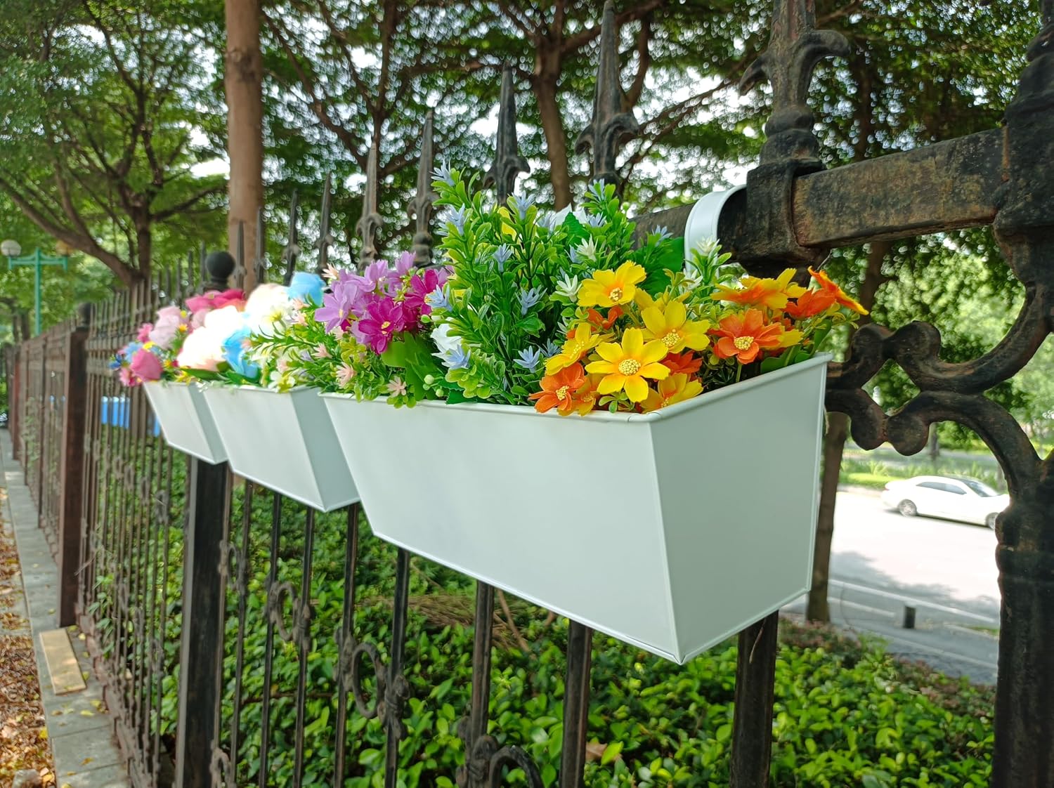 3 Pcs Large Hanging Flower Pots for Railing Or Fence 16 Inch Railing Planter Box for Any Balcony, Porch or Deck