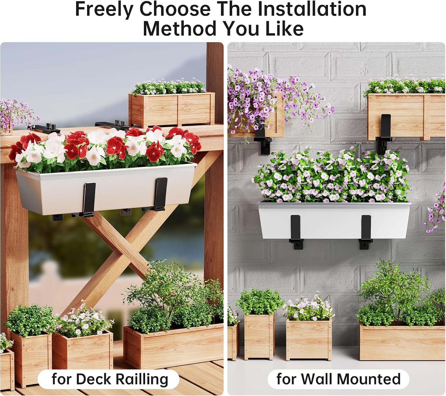 Y&M 6 Pcs Deck Railing Adjustable Planter Box Brackets (6 to 12.5 in), Universal Heavy Duty Iron Flower Box Brackets