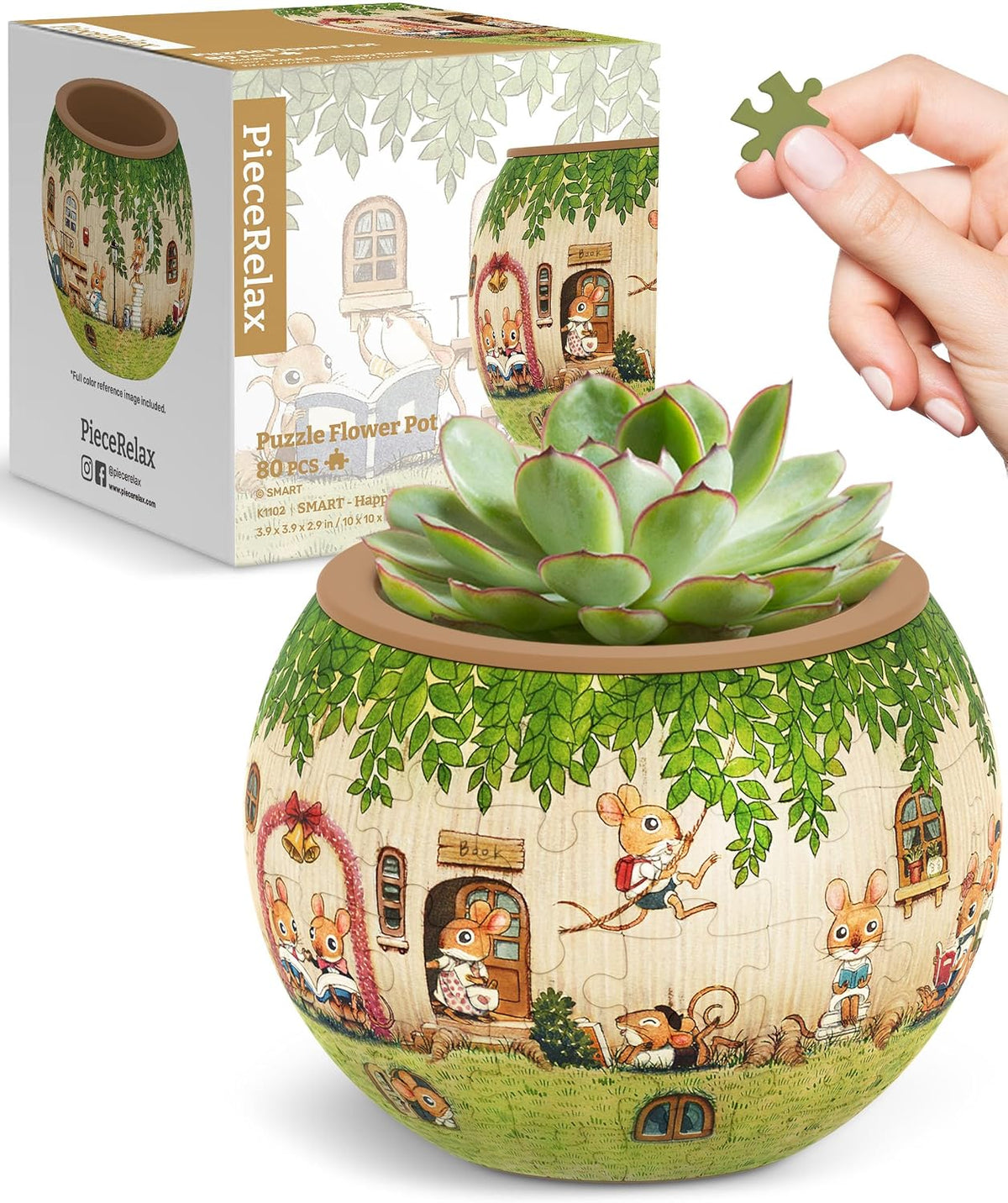 PieceRelax Unique 3D Puzzle Planter - 80 Plastic Pieces [K1102]