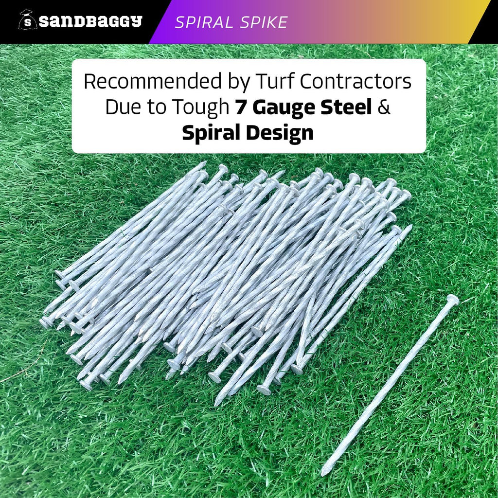 Sandbaggy 6 Inch Galvanized Artificial Turf Stakes - Spiral Landscape Nails - Ground Spikes/Pins for Synthetic Grass