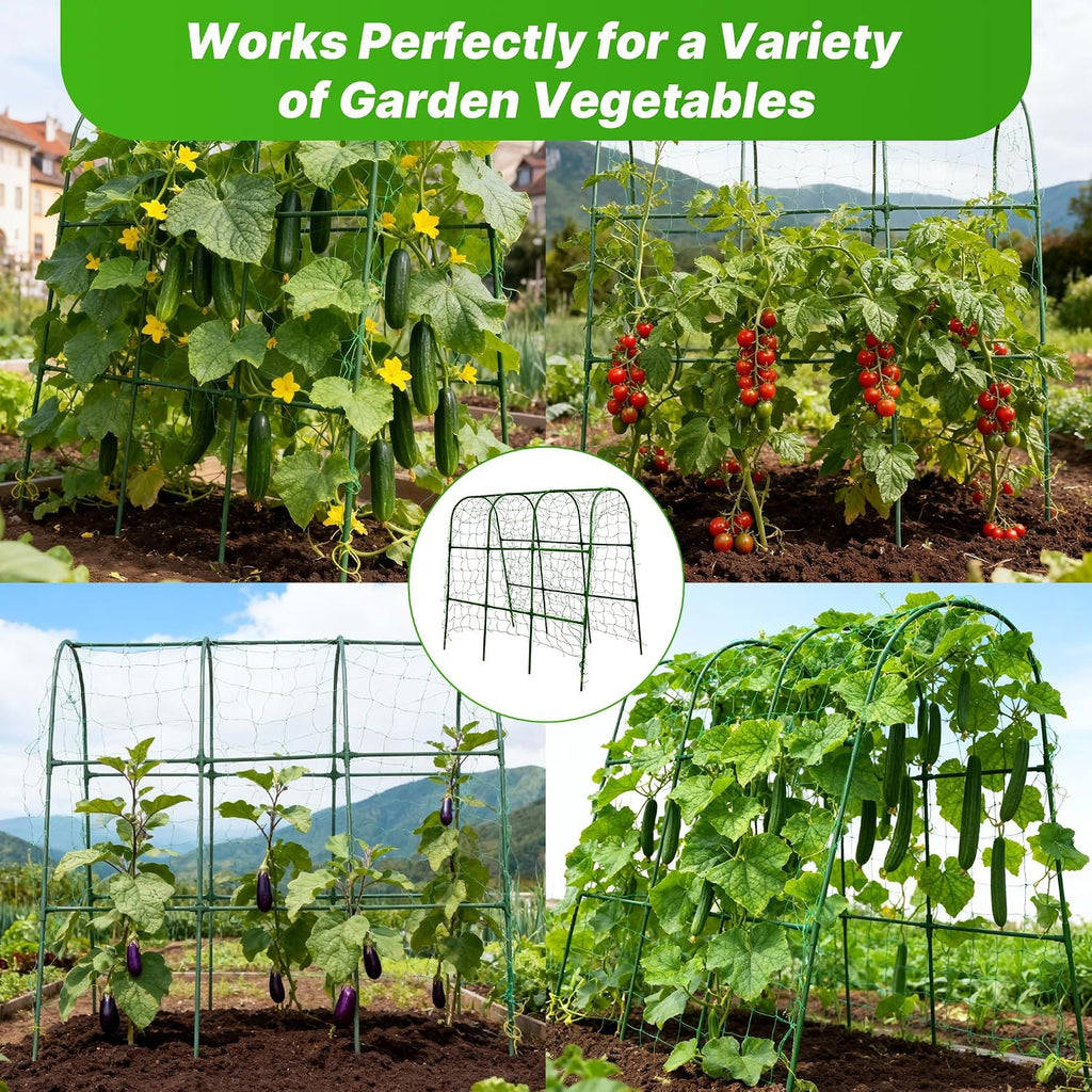 47''X47''Cucumber Trellis, Garden Trellis U-Shape Plant Support for Climbing Plants Metel Arch with Netting for Raised