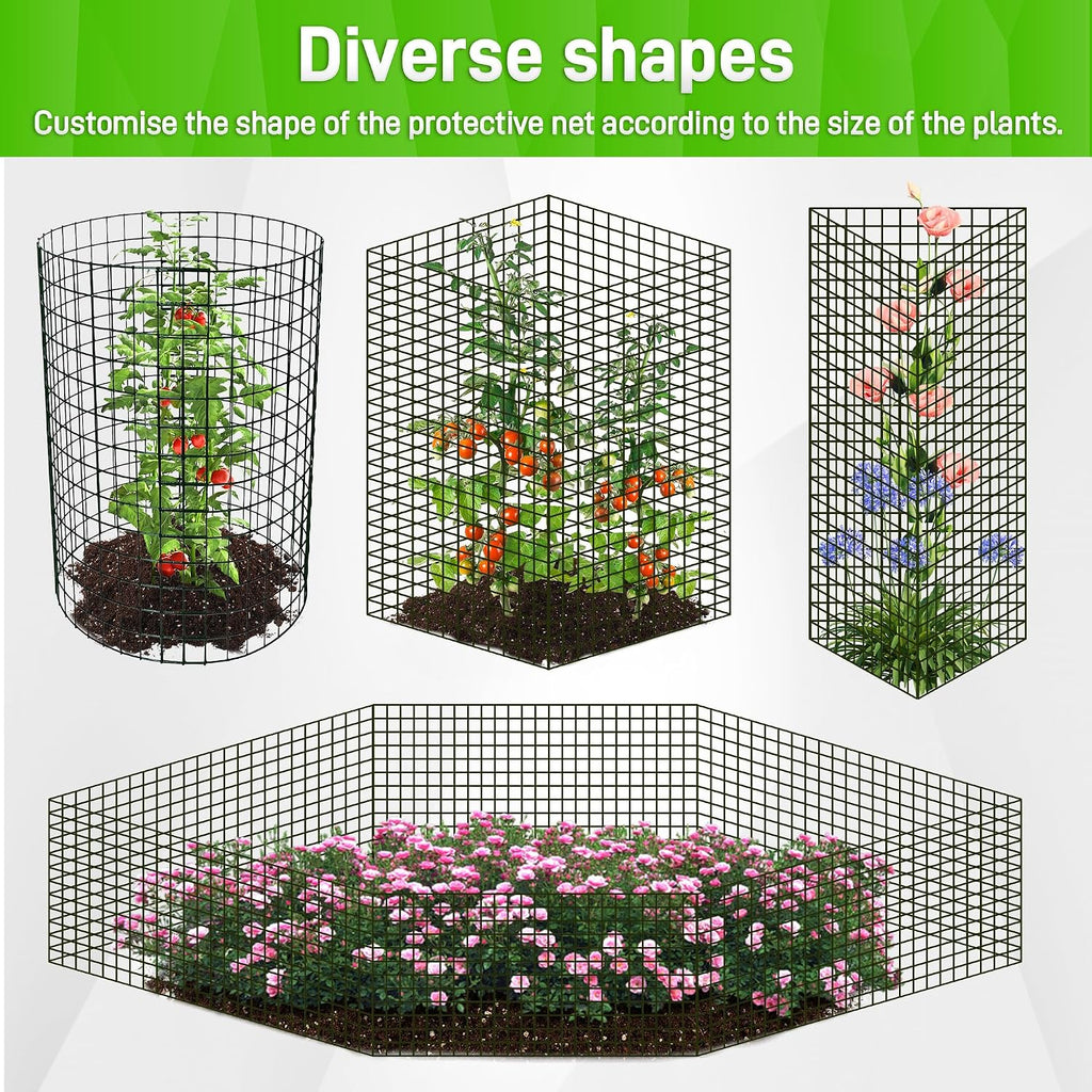 8 Pack 13.8x12 inch Plant Protector, Wire Garden Cages with Stakes & Ties | Sturdy Rust-Proof Plant Protection Keeps