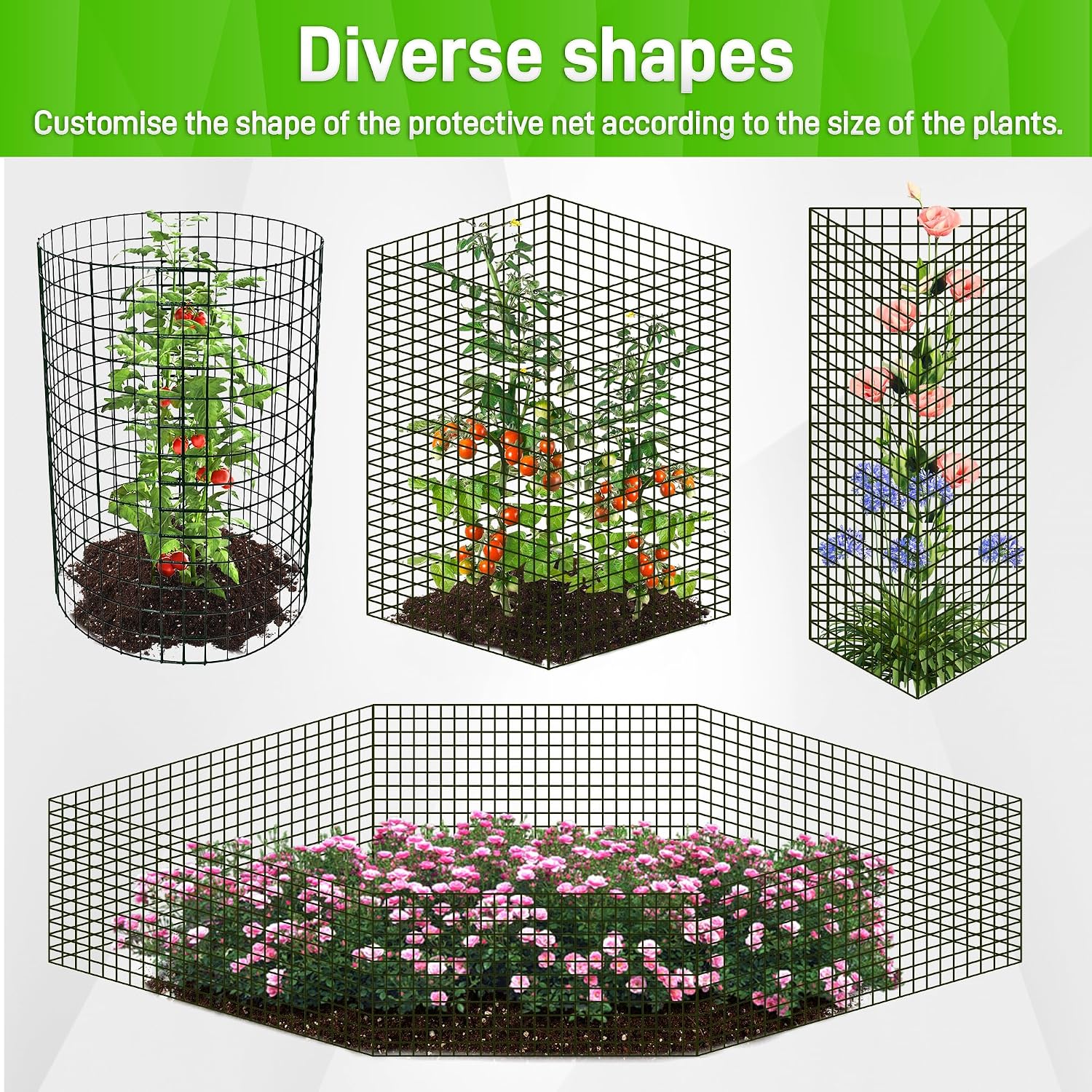 8 Pack 13.8x12 inch Plant Protector, Wire Garden Cages with Stakes & Ties | Sturdy Rust-Proof Plant Protection Keeps