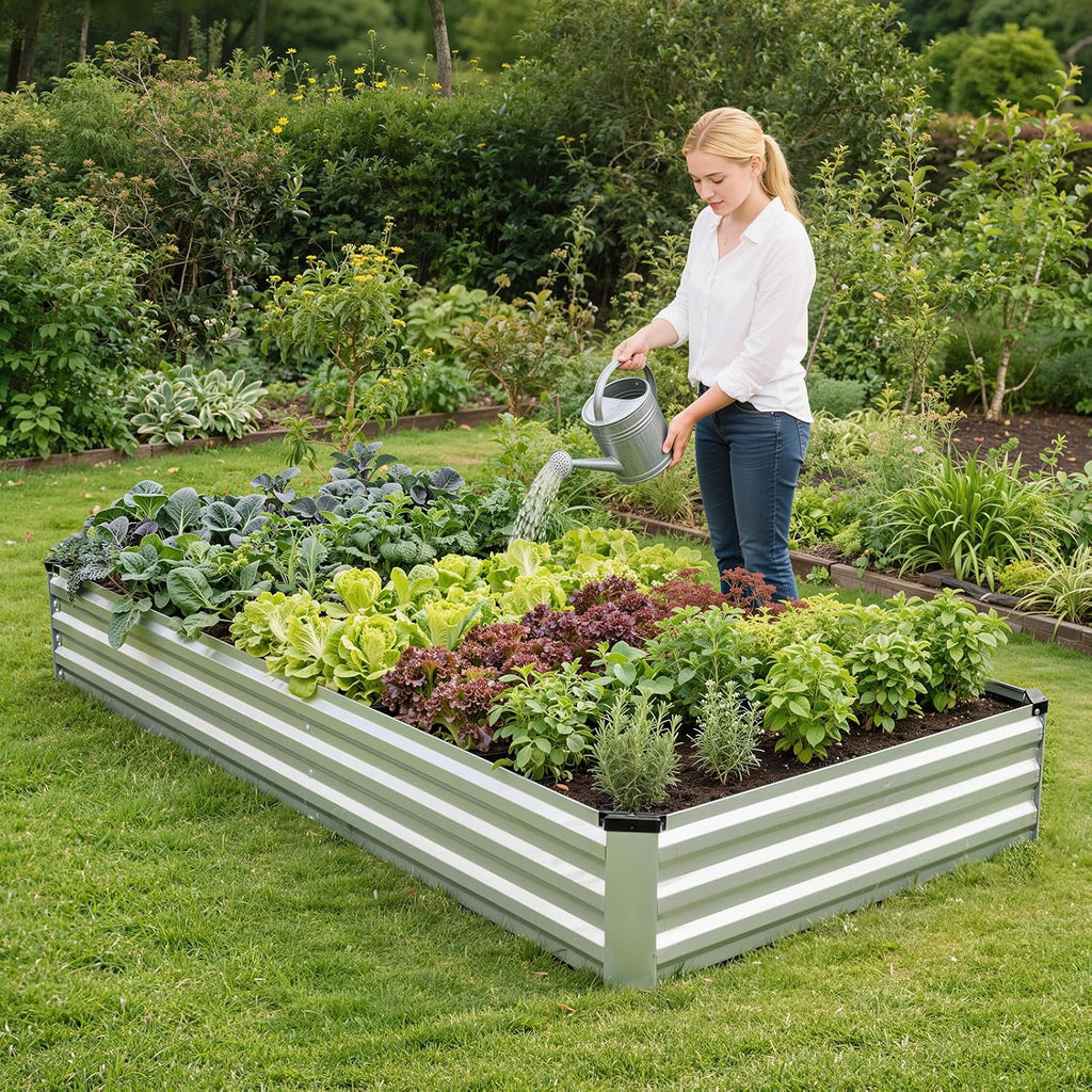 G GOOD GAIN 2Pcs Galvanized Raised Garden Bed 8x4x1ft for Herbs, Silver | Metal Planter Box Outdoor, Rectangular Raised