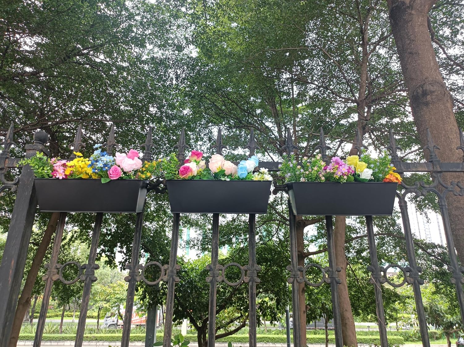 3 Pcs Large Hanging Flower Pots for Railing Or Fence 16 Inch Railing Planter Box for Any Balcony, Porch or Deck
