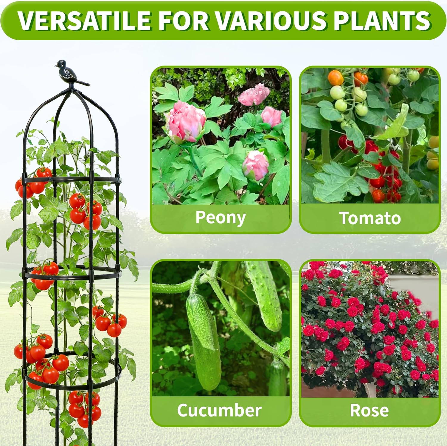 6FT Garden Obelisk Trellis for Climbing Plants,Adjustable 4-Tier Metal Plant Support,Rustproof Outdoor Plant Tower with