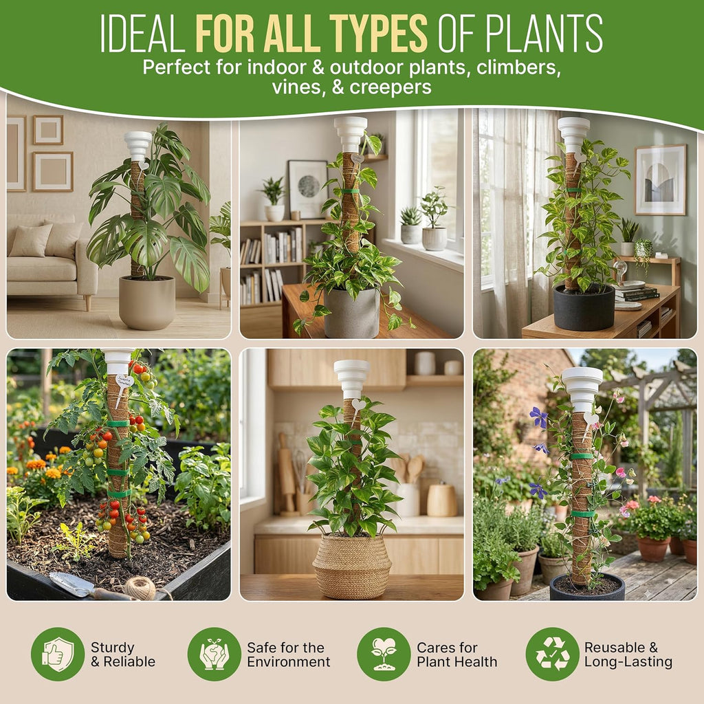 Moss Pole Monstera Plant Support Stakes - 2x26.4 or 48.7" Unique Self-Watering, Extendable Coco Coir Pole for Climbing