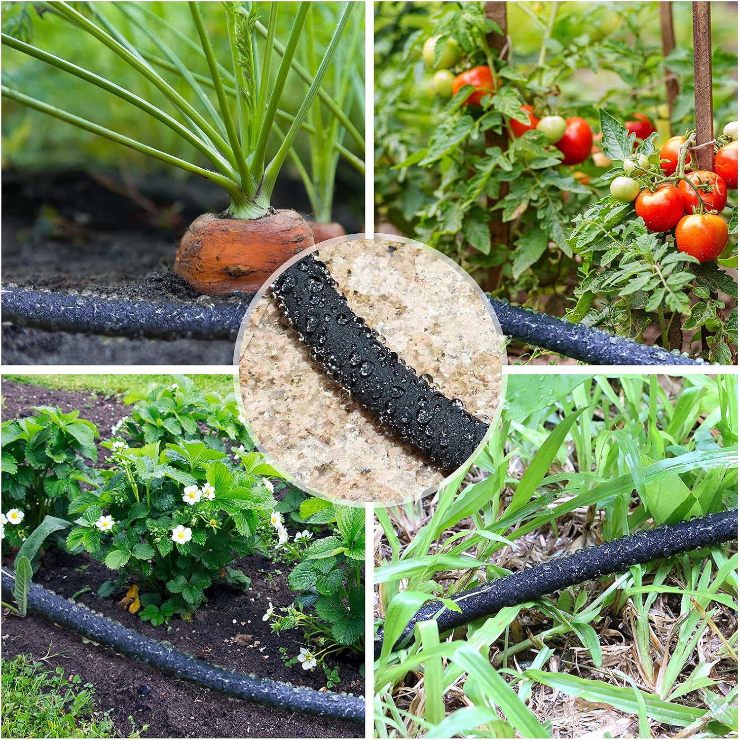 Soaker Hose, 1/2" x 50 FT Round Rubber Garden Soaker Hose, Heavy Duty Water Seeper Soaker Hoses for Foundation
