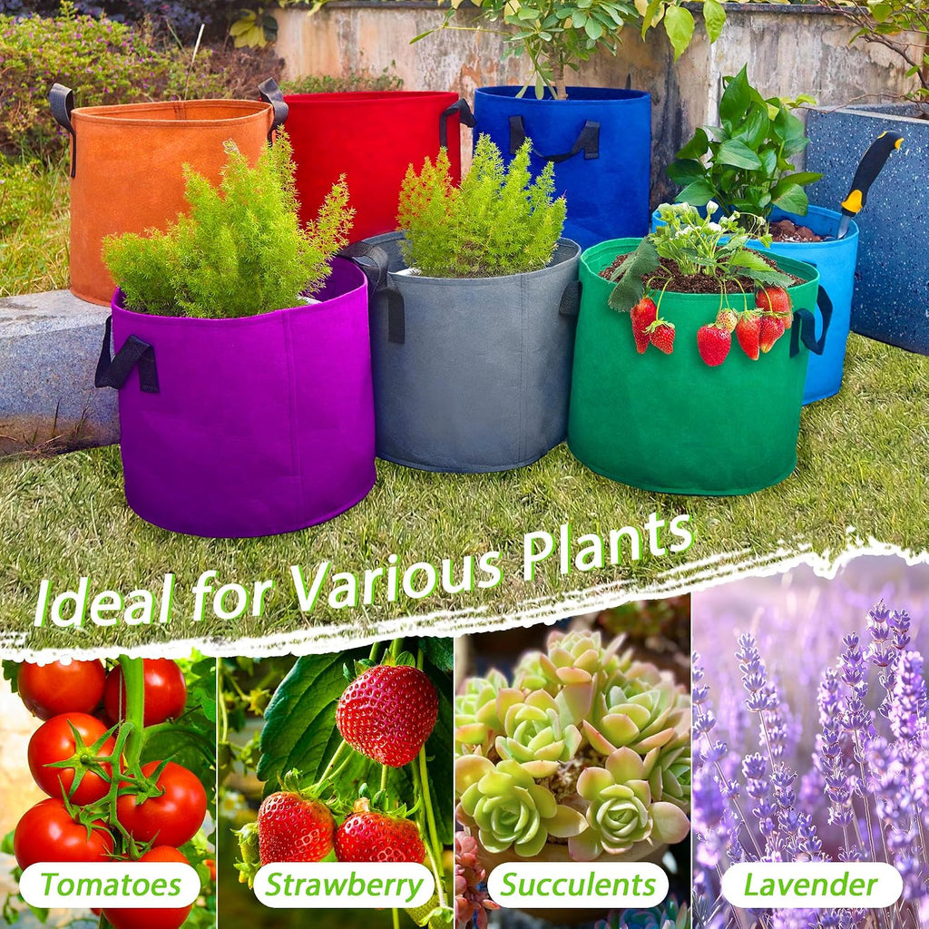 7 Pack 7 Gallon Plant Grow Bags - Mixed 7 Colors with Reinforced Handles & Aeration Design, Ideal for Tomato, Flowers &