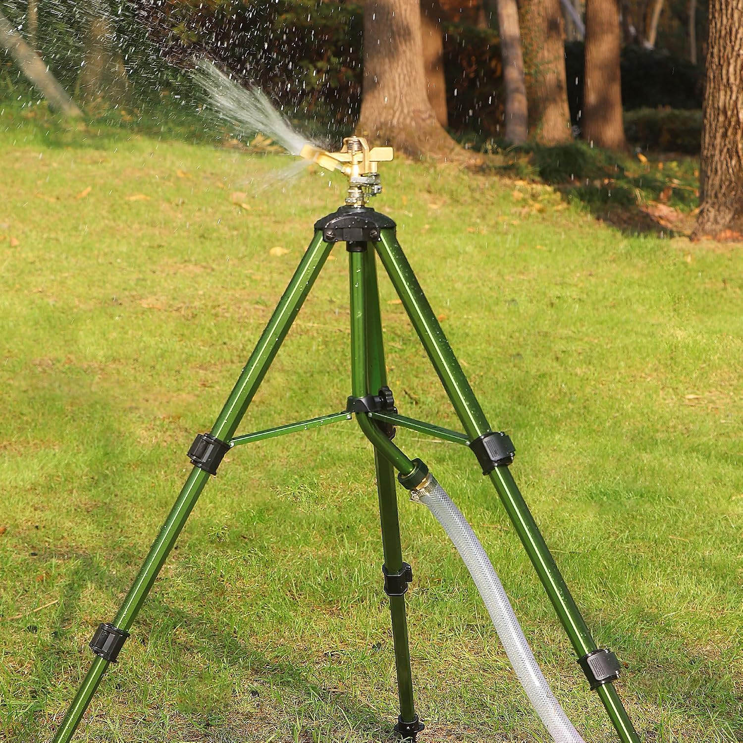 Triumpeek Impact Sprinkler on Tripod Base with Stakes, 1 Count | 360 Degree Large Area Coverage Irrigator, Extension