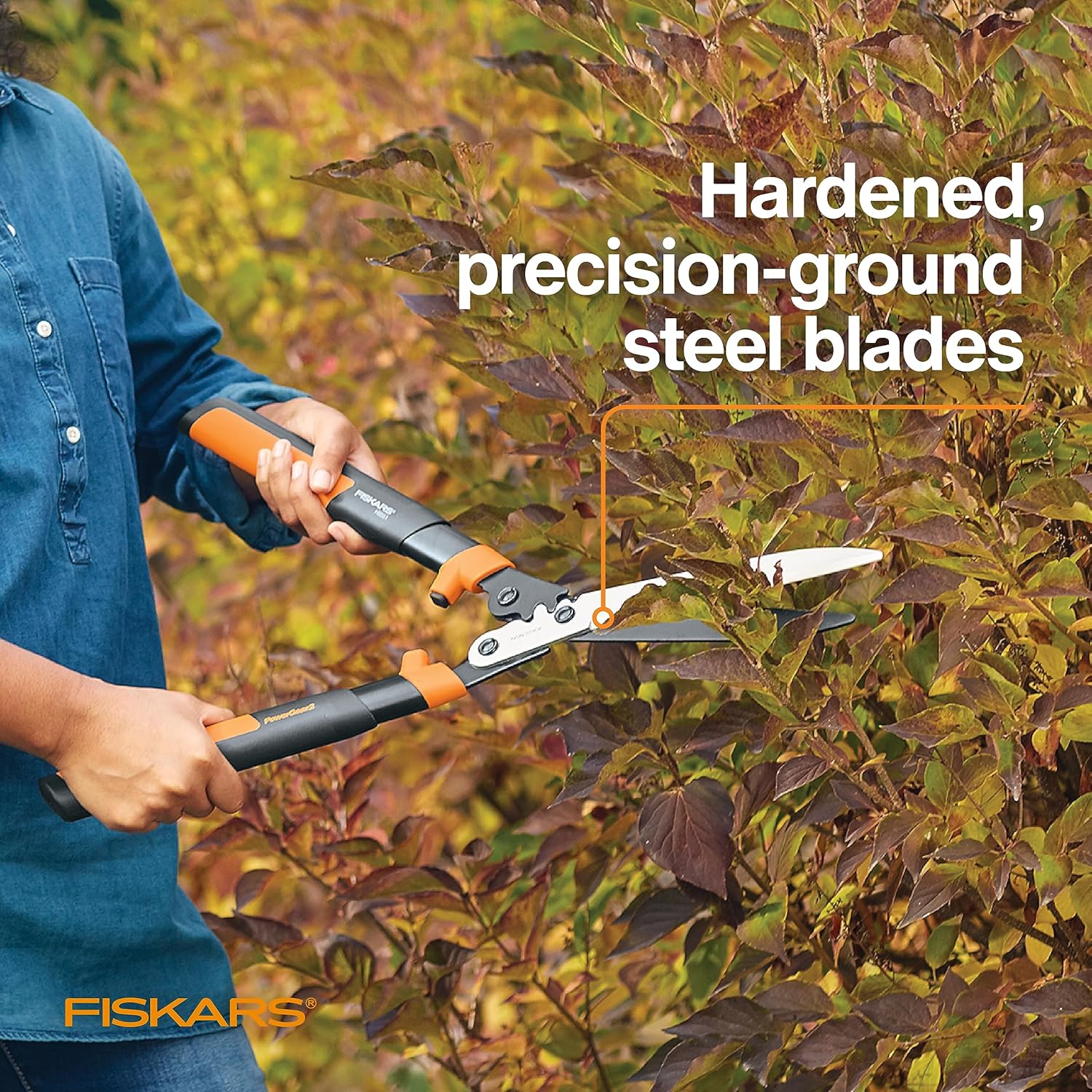 Fiskars 23" PowerGear2 Garden Hedge Shears, Hedge Clippers, 10" Blades | PowerGear2 Technology Multiplies Power for