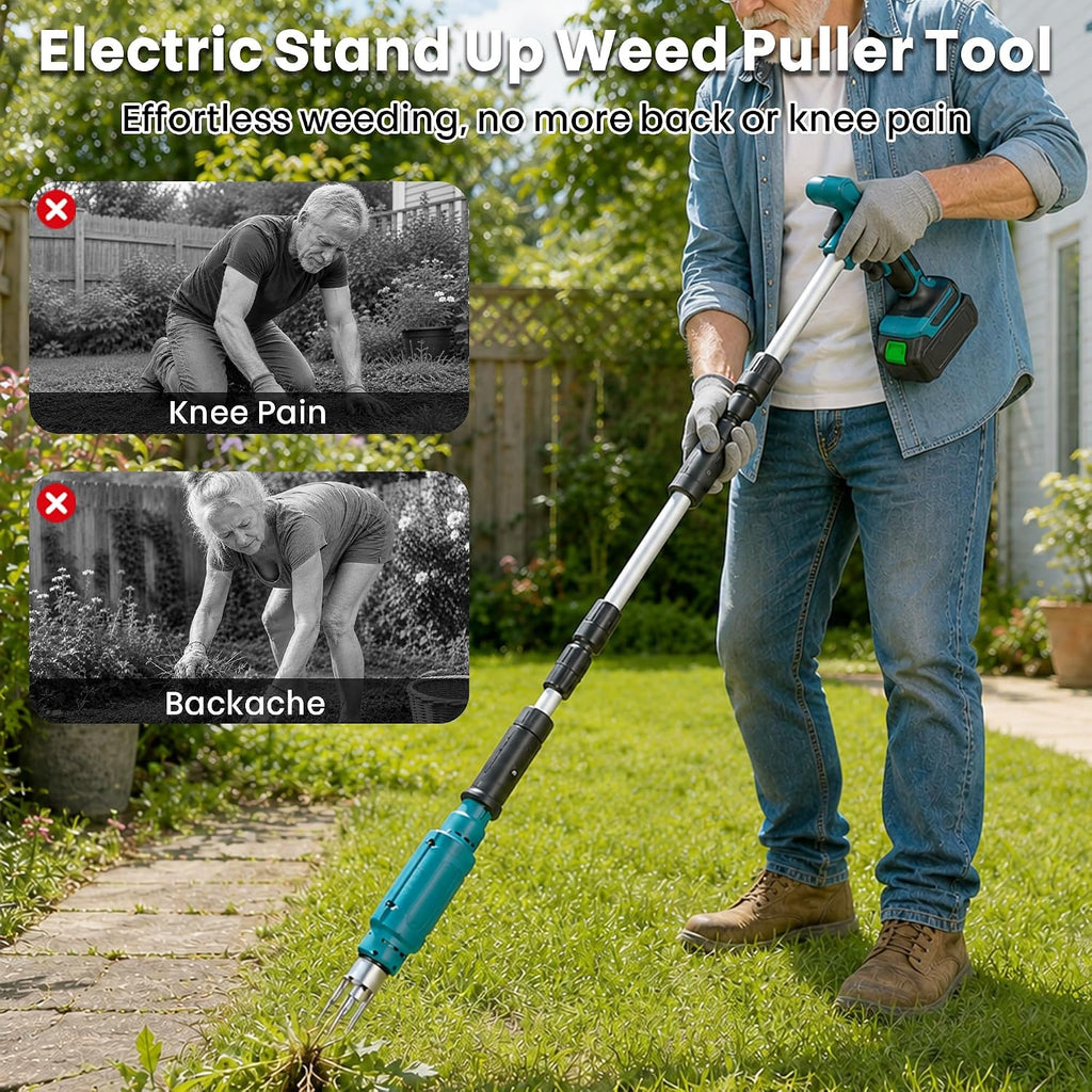 Electric Stand Up Weed Puller Tool with Long Handle, Lightweight & Portable Design, Total 4000 mAh Batteries