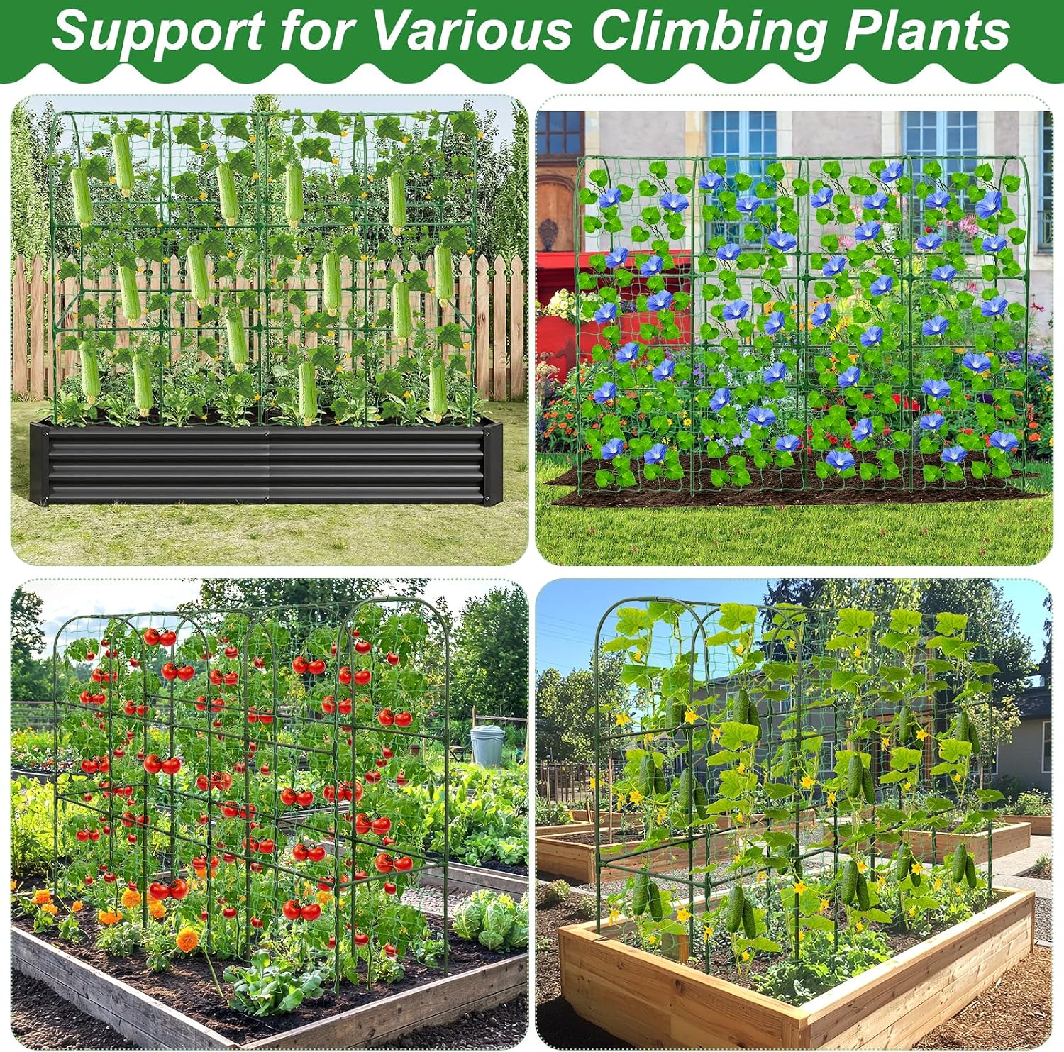 67 x 50 Cucumber Trellis for Raised Bed, U-Shape Metal Large Garden Trellis for Climbing Plants Outdoors with Netting