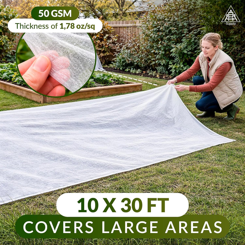 Plant Frost Blanket 10x30 ft, 50 GSM Garden Row Cover Fabric for Freeze Protection, Reusable Winter Plant Cover for