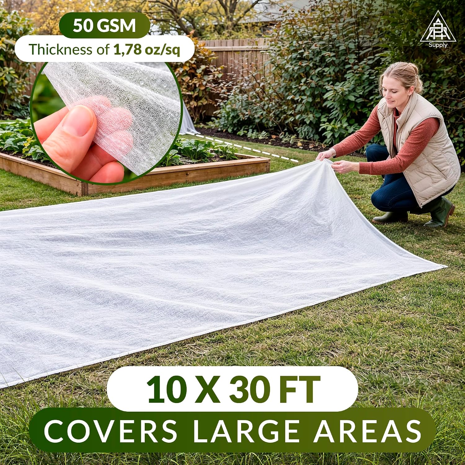 Plant Frost Blanket 10x30 ft, 50 GSM Garden Row Cover Fabric for Freeze Protection, Reusable Winter Plant Cover for
